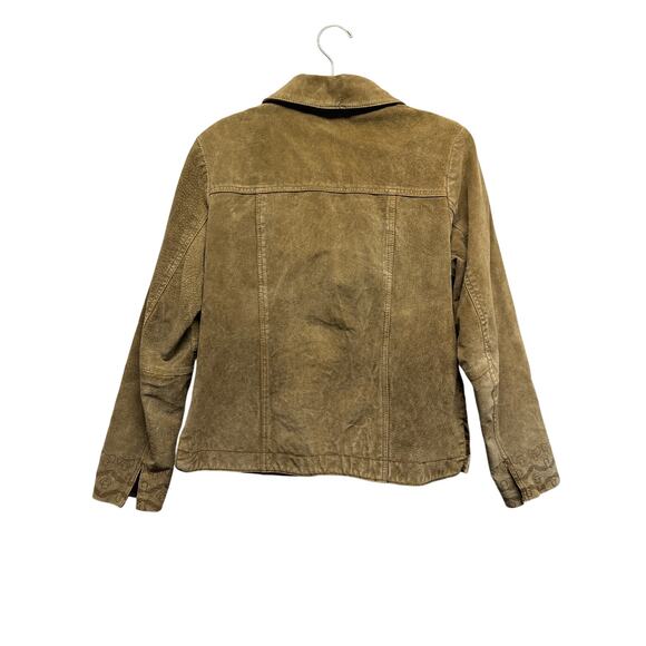 Vintage Christopher & Banks 100% Leather Tan Suede Snap Front Embossed Medium - Picture 8 of 12